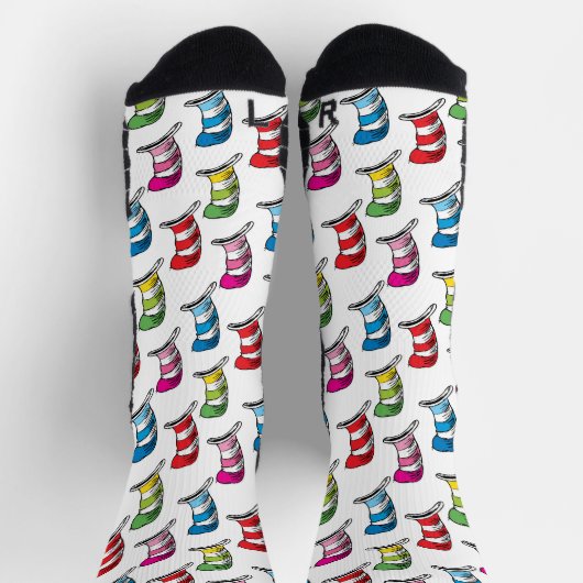 帽子の柄のカラフル猫 ソックス (上部)
