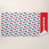 帽子の柄のカラフル猫 ビーチタオル (正面)