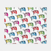 帽子の柄のカラフル猫 フリースブランケット (正面(横))