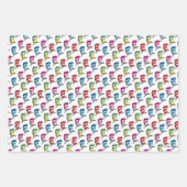 帽子の柄のカラフル猫 ラッピングペーパーシート (正面3)