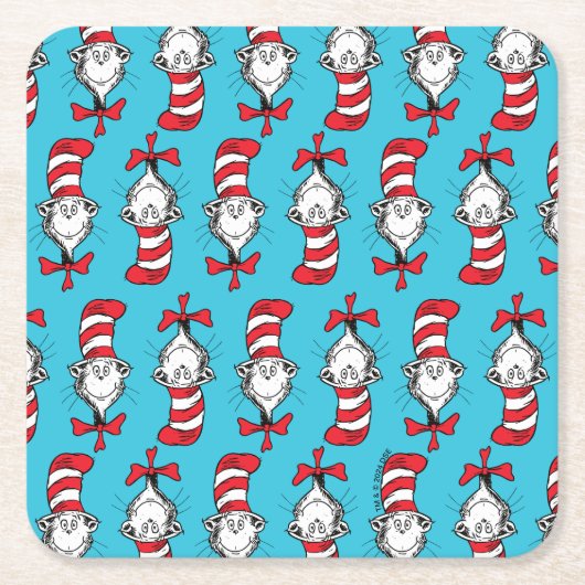 帽子の柄の猫 スクエアペーパーコースター (正面)