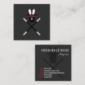 帽子の濃い灰色と赤のモノグラムマジシャンのウサギ スクエア名刺 (正面/裏面)