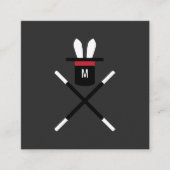 帽子の濃い灰色と赤のモノグラムマジシャンのウサギ スクエア名刺 (正面)