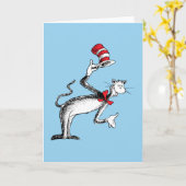 帽子の猫がお辞儀をする カード (黄色い花)