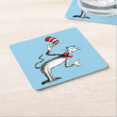 帽子の猫がお辞儀をする スクエアペーパーコースター (アングル)