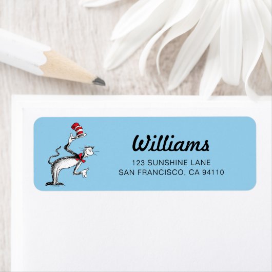 帽子の猫がお辞儀をする ラベル (インサイチュ)