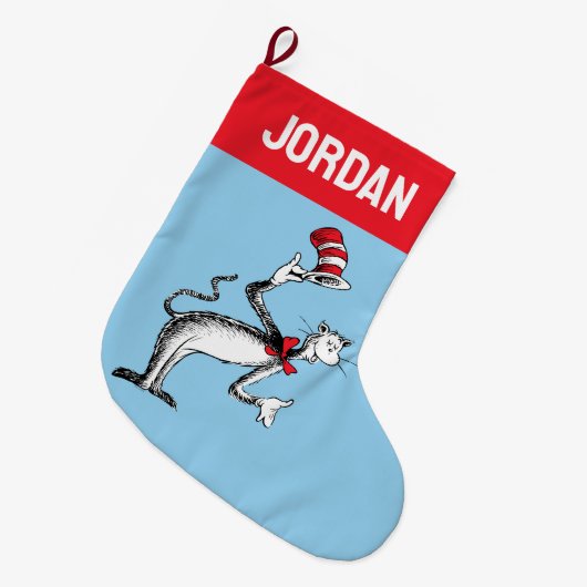 帽子の猫がお辞儀をする ラージクリスマスストッキング (正面 (吊り時))