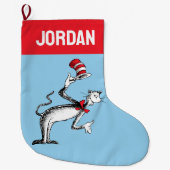 帽子の猫がお辞儀をする ラージクリスマスストッキング (正面)