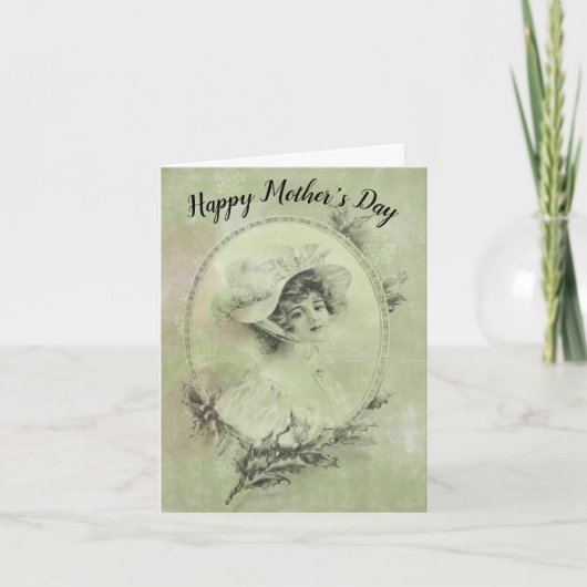 帽子の緑青の緑の母の日のビクトリアンな女性 シーズンカード (正面)