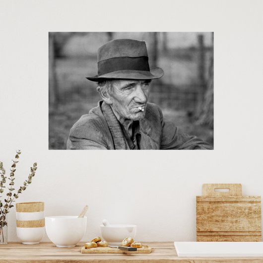 帽子の老人喫煙ヴィンテージ黒と白の写真 ポスター (キッチン)