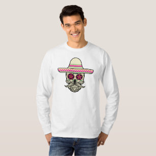 帽子の袖のワイシャツを持つSimple Dia de Muertos Skull Tシャツ