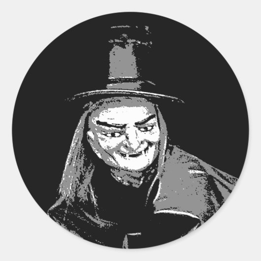 帽子の醜い歯のシール名タグのハロウィーンの魔女 ラウンドシール (正面)