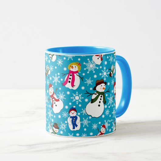 帽子の雪だるま パターン(の模様が)ある マグカップ (正面右)