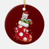 帽子の靴下のクリスマスとウェスティー セラミックオーナメント (正面)
