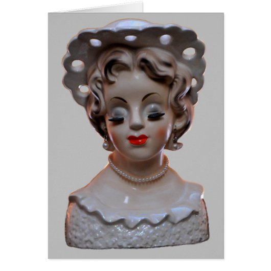 帽子の頭の花瓶ファンシーカードに入った洗練された女性 (正面)