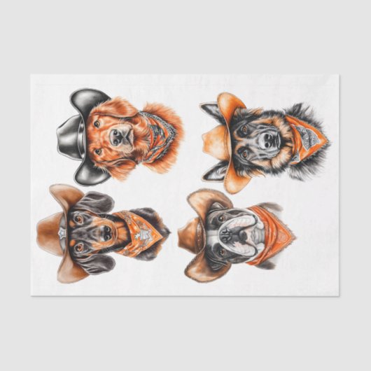 帽子の4つの西カウボーイドッグDN9Lデコページ 薄葉紙 (正面)