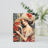 帽子はがきファンシー付き女性 ポストカード (スタンド正面)