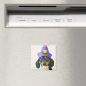 帽子をかぶったおもしろい犬 マグネット (インサイチュ (食洗機))