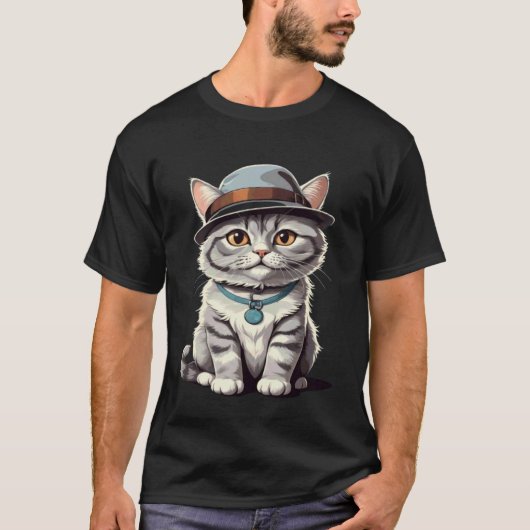 帽子をかぶったかわいい子猫 Tシャツ (正面)