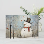帽子をかぶったかわいい雪だるま シーズンカード (スタンド正面)