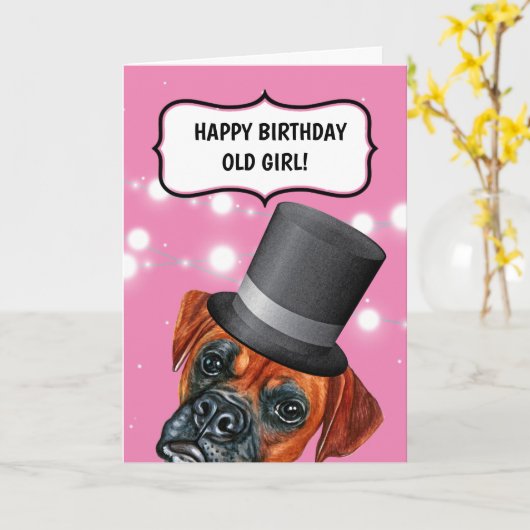 帽子をかぶったイギリスのおばあさんのユーモア カード (黄色い花)