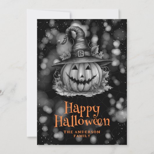 帽子をかぶったカボチャの不気味なハロウィンカード シーズンカード (正面)