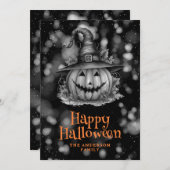 帽子をかぶったカボチャの不気味なハロウィンカード シーズンカード (正面/裏面)