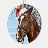 帽子をかぶったクリスマスホース セラミックオーナメント (左)