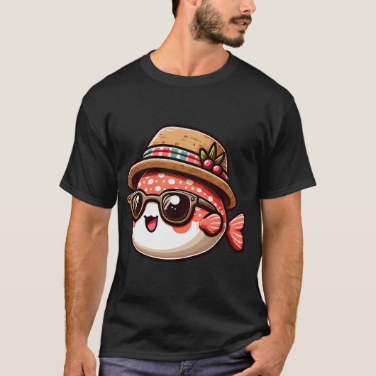 帽子をかぶったクールな魚 Tシャツ (正面)