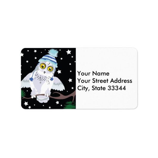 帽子をかぶったスノーフクロウ~住所 シール (正面)