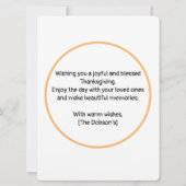 帽子をかぶったトルコの漫画 感謝祭のハッピーカーズ  招待状 (裏面)