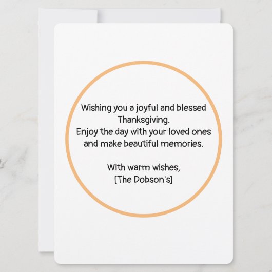 帽子をかぶったトルコの漫画 感謝祭のハッピーカーズ 招待状 (裏面)