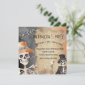 帽子をかぶったハロウィーンの不気味骸骨 招待状 (スタンド正面)