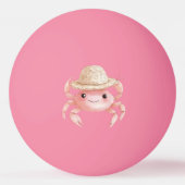 帽子をかぶったビーチのかわいいピンクの笑顔のカニ 卓球ボール (正面)