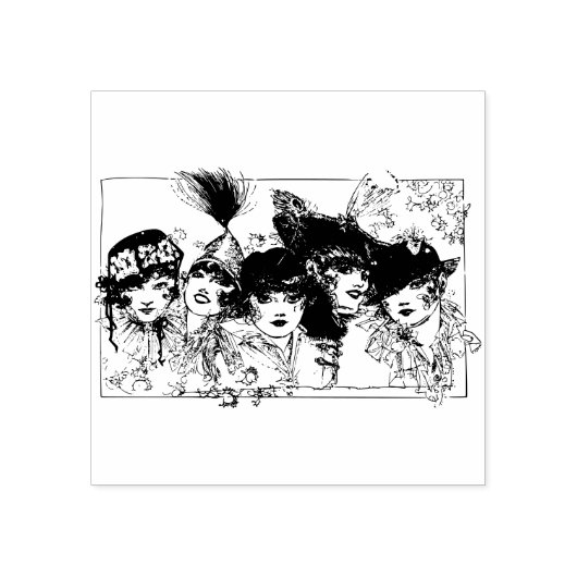 帽子をかぶったフラッパーの女の子 ラバースタンプ (インプリント)