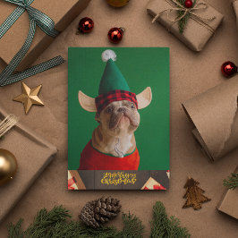 帽子をかぶったフレンチブルドッグ かわいい犬のクリスマス シーズンカード
