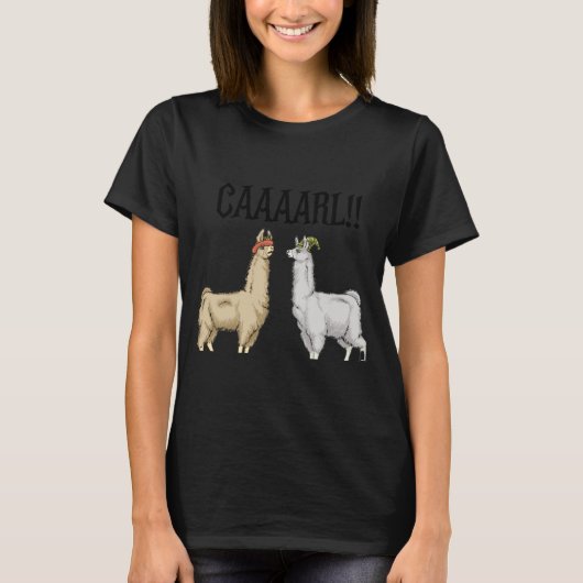 帽子をかぶったラマ カール Tシャツ (正面)