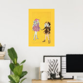 帽子をかぶった可愛いファッションの女の子たち2人 ポスター (ホームオフィス)