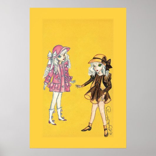 帽子をかぶった可愛いファッションの女の子たち2人 ポスター (正面)