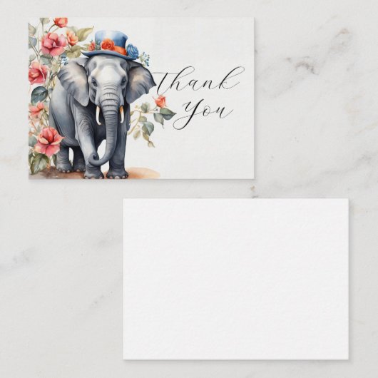 帽子をかぶった可愛い象ありがとう ノートカード (正面/裏面)