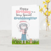 帽子をかぶった女の子の歩くドッグパーク カード (黄色い花)