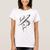 帽子をかぶった女性の線画 デザイン Tシャツ (正面)