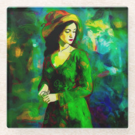 帽子をかぶった女性 ガラスコースター