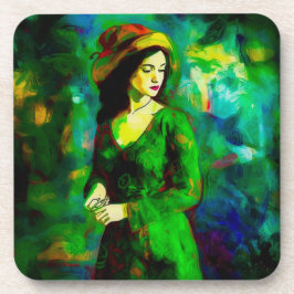 帽子をかぶった女性 コースター