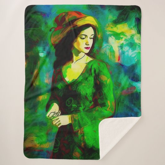 帽子をかぶった女性 シェルパブランケット (正面)