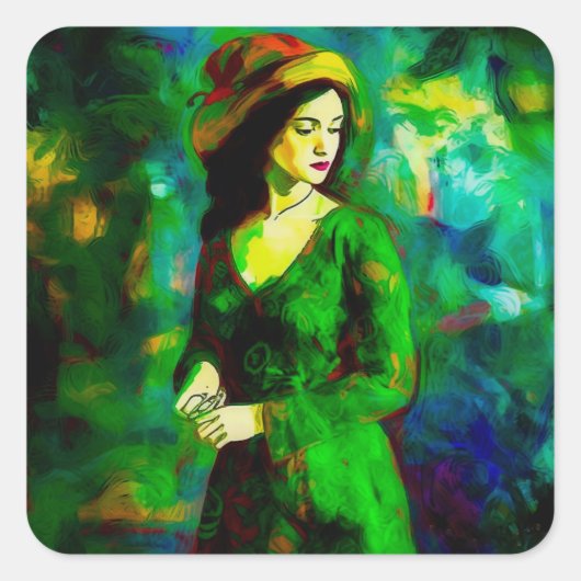 帽子をかぶった女性 スクエアシール (正面)