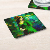 帽子をかぶった女性 スクエアペーパーコースター (アングル)