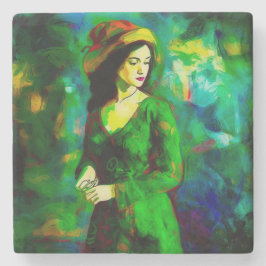 帽子をかぶった女性 ストーンコースター