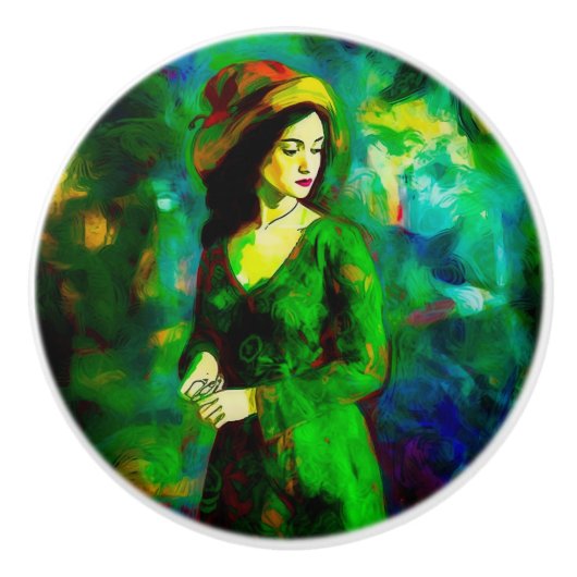 帽子をかぶった女性 セラミックノブ (正面)