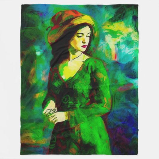 帽子をかぶった女性 フリースブランケット (正面)